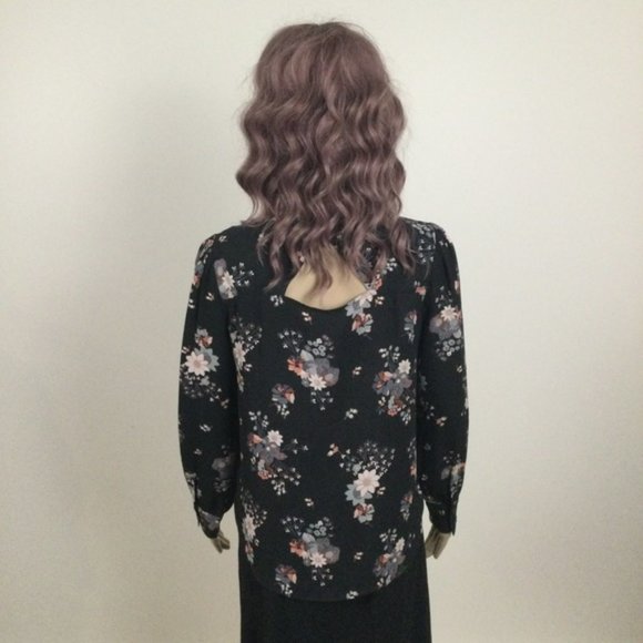 LOFT Petite Blouse, Floral on Black Background, Double Buttons - Picture 4 of 9